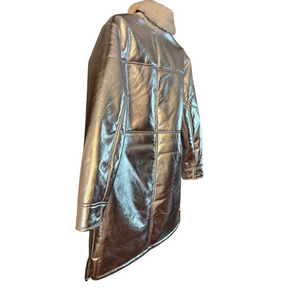 7 For All Mankind Los Angeles Silver Faux Shearling Coat Jacket Size Small NWT - Picture 9 of 10